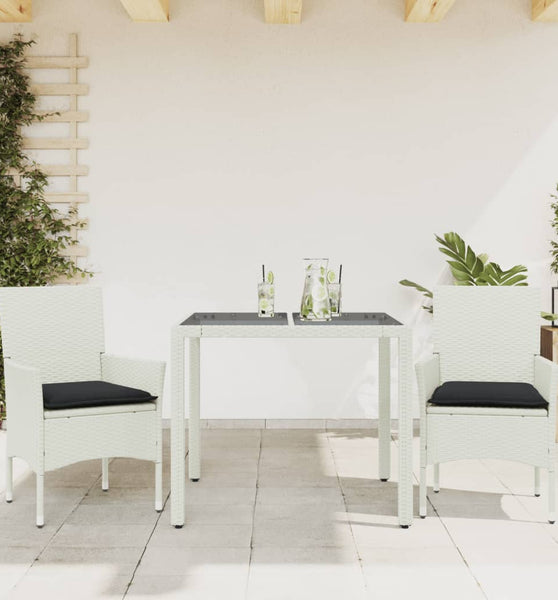 3-tlg. Garten-Essgruppe mit Kissen Weiß Poly Rattan und Glas