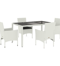 5-tlg. Garten-Essgruppe mit Kissen Weiß Poly Rattan und Glas