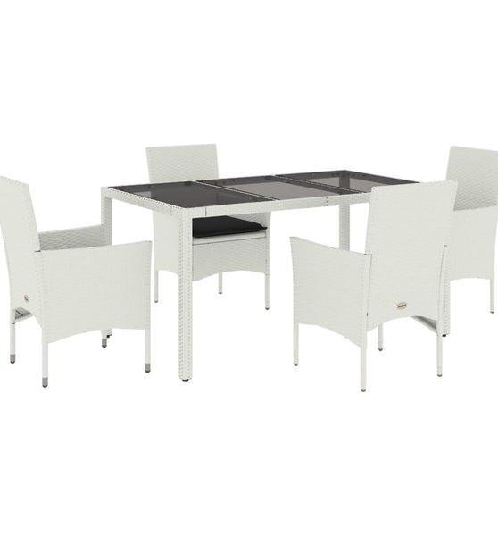 5-tlg. Garten-Essgruppe mit Kissen Weiß Poly Rattan und Glas