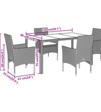 5-tlg. Garten-Essgruppe mit Kissen Weiß Poly Rattan und Glas
