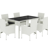 7-tlg. Garten-Essgruppe mit Kissen Weiß Poly Rattan und Glas