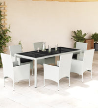 7-tlg. Garten-Essgruppe mit Kissen Weiß Poly Rattan und Glas
