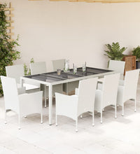9-tlg. Garten-Essgruppe mit Kissen Weiß Poly Rattan und Glas