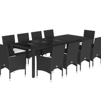 11-tlg. Garten-Essgruppe mit Kissen Schwarz Poly Rattan Glas