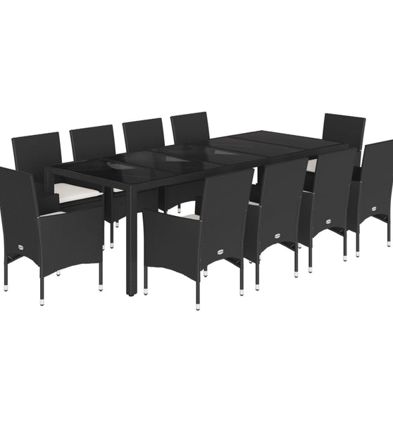 11-tlg. Garten-Essgruppe mit Kissen Schwarz Poly Rattan Glas