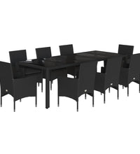 9-tlg. Garten-Essgruppe mit Kissen Schwarz Poly Rattan und Glas