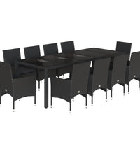 11-tlg. Garten-Essgruppe mit Kissen Schwarz Poly Rattan Glas