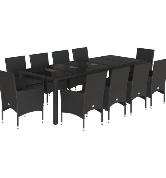 11-tlg. Garten-Essgruppe mit Kissen Schwarz Poly Rattan Glas