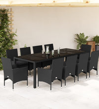 11-tlg. Garten-Essgruppe mit Kissen Schwarz Poly Rattan Glas
