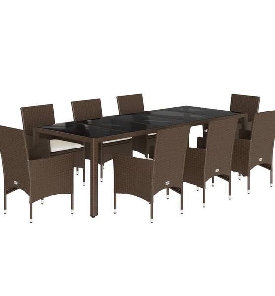 9-tlg. Garten-Essgruppe mit Kissen Braun Poly Rattan Glas