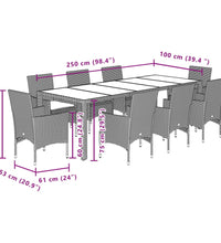 9-tlg. Garten-Essgruppe mit Kissen Braun Poly Rattan Glas
