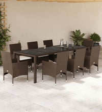9-tlg. Garten-Essgruppe mit Kissen Braun Poly Rattan Glas