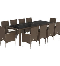 11-tlg. Garten-Essgruppe mit Kissen Braun Poly Rattan Glas