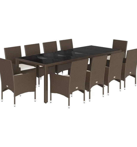 11-tlg. Garten-Essgruppe mit Kissen Braun Poly Rattan Glas