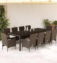 11-tlg. Garten-Essgruppe mit Kissen Braun Poly Rattan Glas