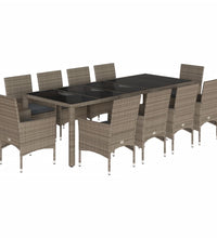 11-tlg. Garten-Essgruppe mit Kissen Grau Poly Rattan Glas