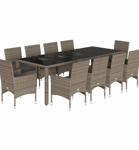 11-tlg. Garten-Essgruppe mit Kissen Grau Poly Rattan Glas