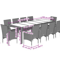 11-tlg. Garten-Essgruppe mit Kissen Grau Poly Rattan Glas
