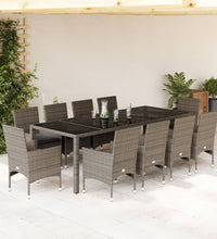 11-tlg. Garten-Essgruppe mit Kissen Grau Poly Rattan Glas