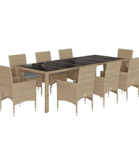 9-tlg. Garten-Essgruppe mit Kissen Beige Poly Rattan Glas
