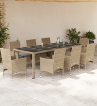 9-tlg. Garten-Essgruppe mit Kissen Beige Poly Rattan Glas
