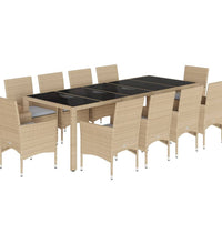 11-tlg. Garten-Essgruppe mit Kissen Beige Poly Rattan und Glas