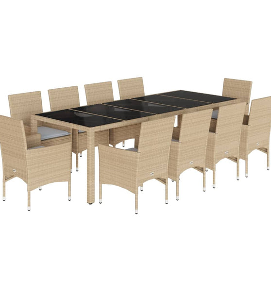 11-tlg. Garten-Essgruppe mit Kissen Beige Poly Rattan und Glas