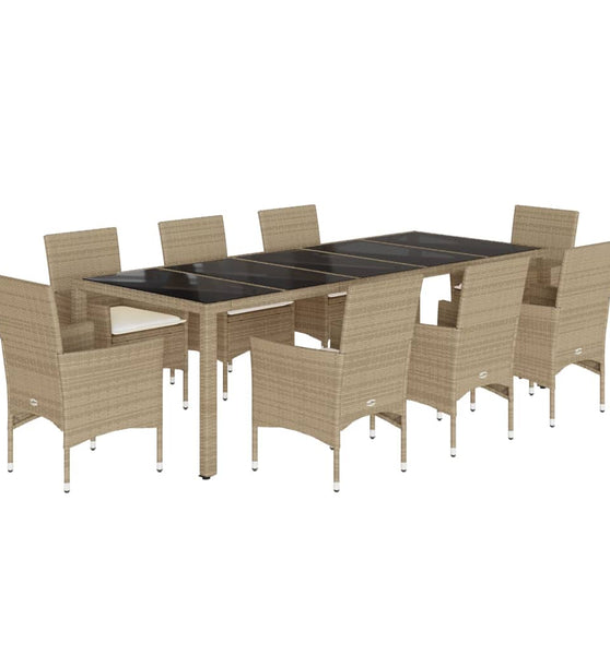 9-tlg. Garten-Essgruppe mit Kissen Beige Poly Rattan Glas