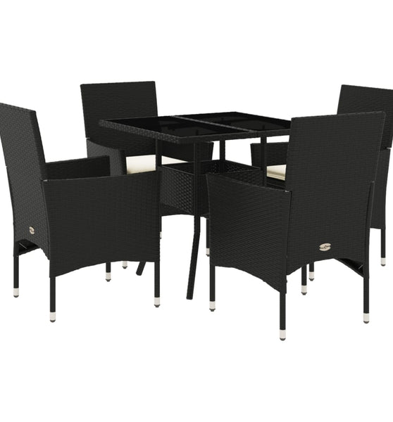 5-tlg. Garten-Essgruppe mit Kissen Schwarz Poly Rattan und Glas