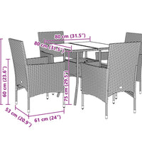 5-tlg. Garten-Essgruppe mit Kissen Schwarz Poly Rattan und Glas