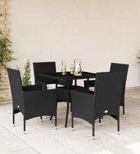5-tlg. Garten-Essgruppe mit Kissen Schwarz Poly Rattan und Glas