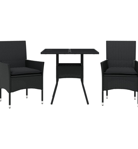 3-tlg. Garten-Essgruppe mit Kissen Schwarz Poly Rattan Glas