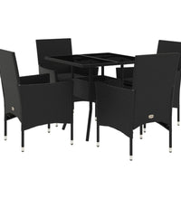 5-tlg. Garten-Essgruppe mit Kissen Schwarz Poly Rattan und Glas