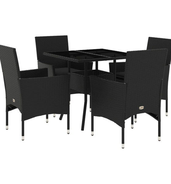 5-tlg. Garten-Essgruppe mit Kissen Schwarz Poly Rattan und Glas