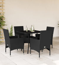 5-tlg. Garten-Essgruppe mit Kissen Schwarz Poly Rattan und Glas