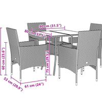 5-tlg. Garten-Essgruppe mit Kissen Grau Poly Rattan und Glas