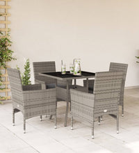 5-tlg. Garten-Essgruppe mit Kissen Grau Poly Rattan und Glas