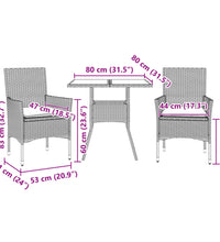3-tlg. Garten-Essgruppe mit Kissen Beige Poly Rattan und Glas