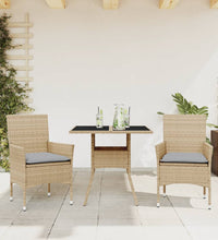 3-tlg. Garten-Essgruppe mit Kissen Beige Poly Rattan und Glas