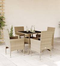5-tlg. Garten-Essgruppe mit Kissen Beige Poly Rattan und Glas