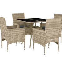 5-tlg. Garten-Essgruppe mit Kissen Hellgrau Poly Rattan Glas