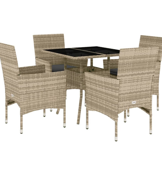 5-tlg. Garten-Essgruppe mit Kissen Hellgrau Poly Rattan Glas