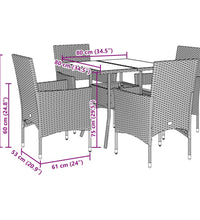 5-tlg. Garten-Essgruppe mit Kissen Hellgrau Poly Rattan Glas