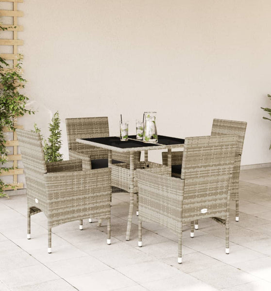 5-tlg. Garten-Essgruppe mit Kissen Hellgrau Poly Rattan Glas