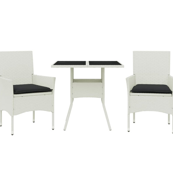 3-tlg. Garten-Essgruppe mit Kissen Weiß Poly Rattan und Glas