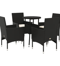 5-tlg. Garten-Essgruppe mit Kissen Schwarz Poly Rattan und Glas