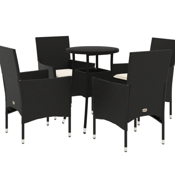 5-tlg. Garten-Essgruppe mit Kissen Schwarz Poly Rattan und Glas