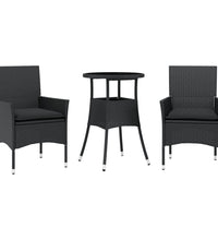 3-tlg. Garten-Essgruppe mit Kissen Schwarz Poly Rattan Glas