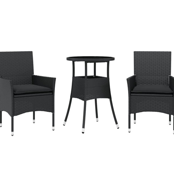 3-tlg. Garten-Essgruppe mit Kissen Schwarz Poly Rattan Glas