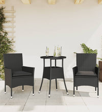 3-tlg. Garten-Essgruppe mit Kissen Schwarz Poly Rattan Glas